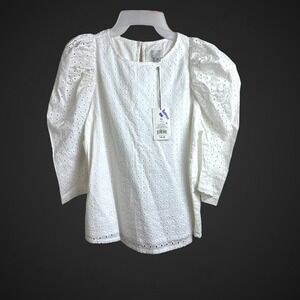 NWT! A New Day Blouse Womens Medium White 3/4 Sleeve Eyelet Top‎ XS